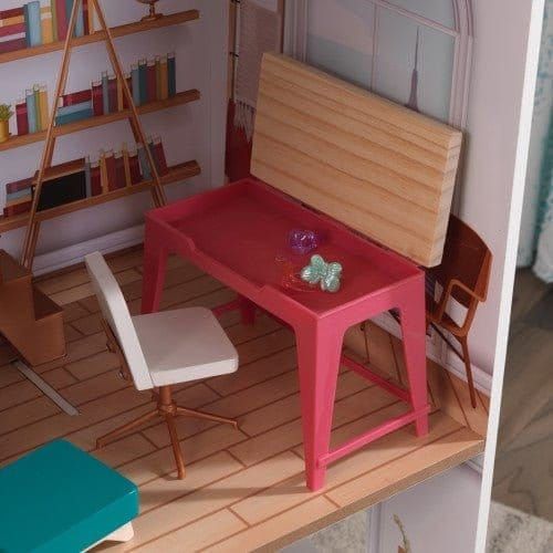 chair and open desk of Kidkraft Rowan Dollhouse
