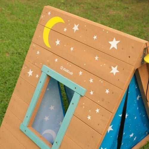 KidKraft A-Frame Hideaway & Climber window with stars and moon motif