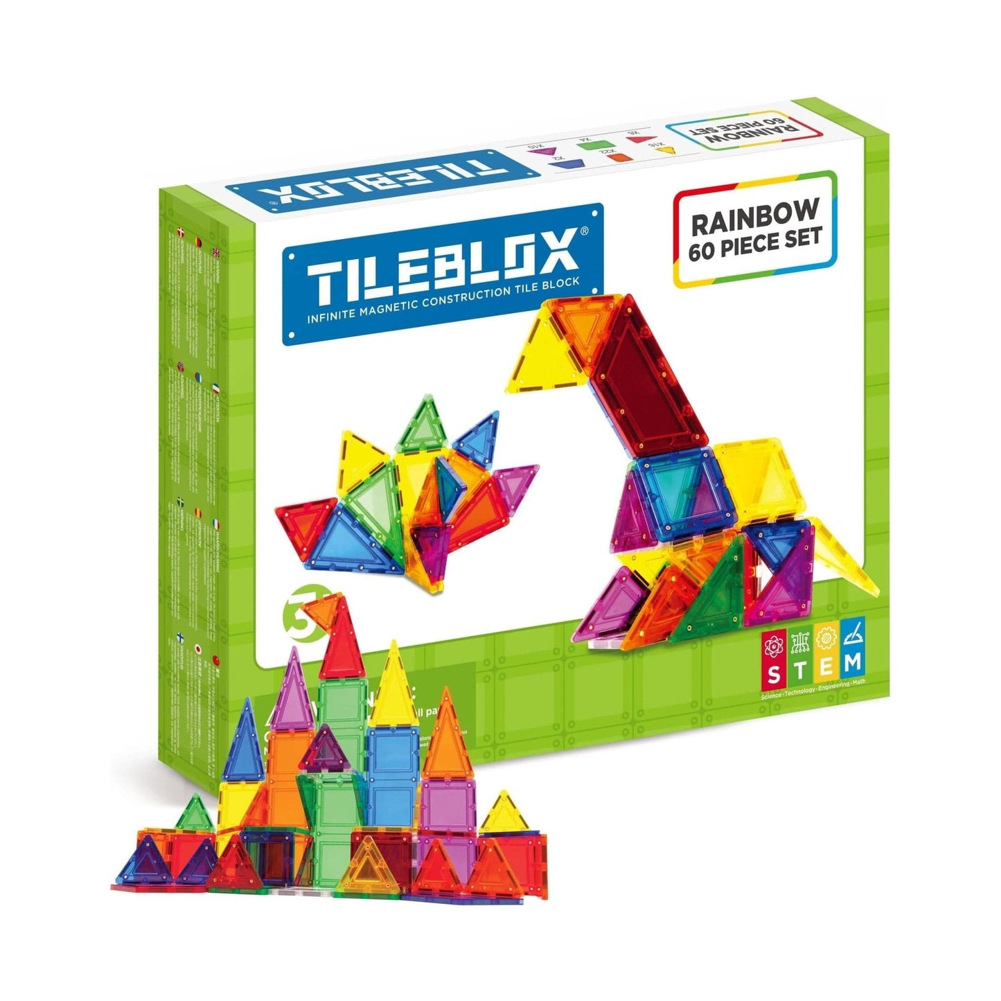 Magformers TileBlox Construction Toy 60 Piece Set  front of box with castle model