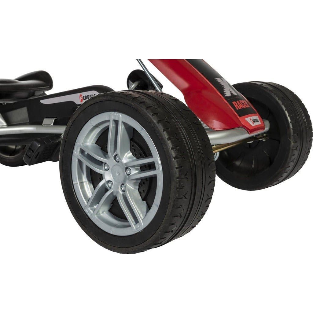 close up of tyres on red Ferbedo X-Racer Go Kart