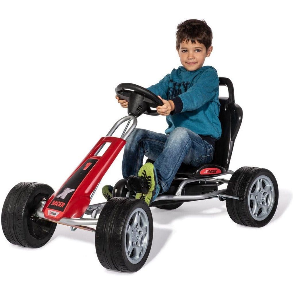 boy riding Ferbedo X-Racer Go Kart in red