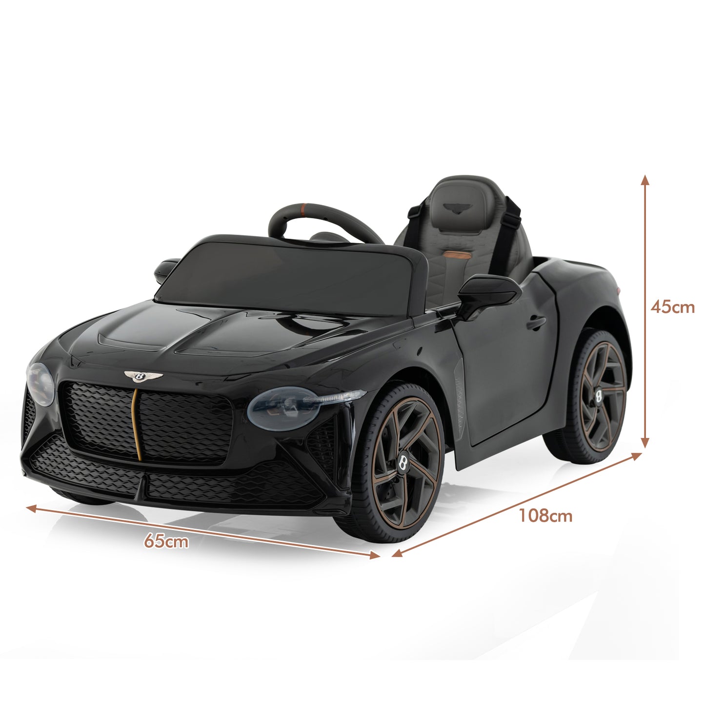 12V Licensed Bentley Bacalar Kids Ride On Car with Scissor Doors and Lights-Black