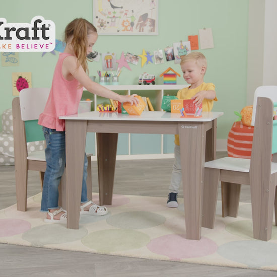 video of KidKraft Pocket Storage Table & 2 Chair Set - Gray Ash