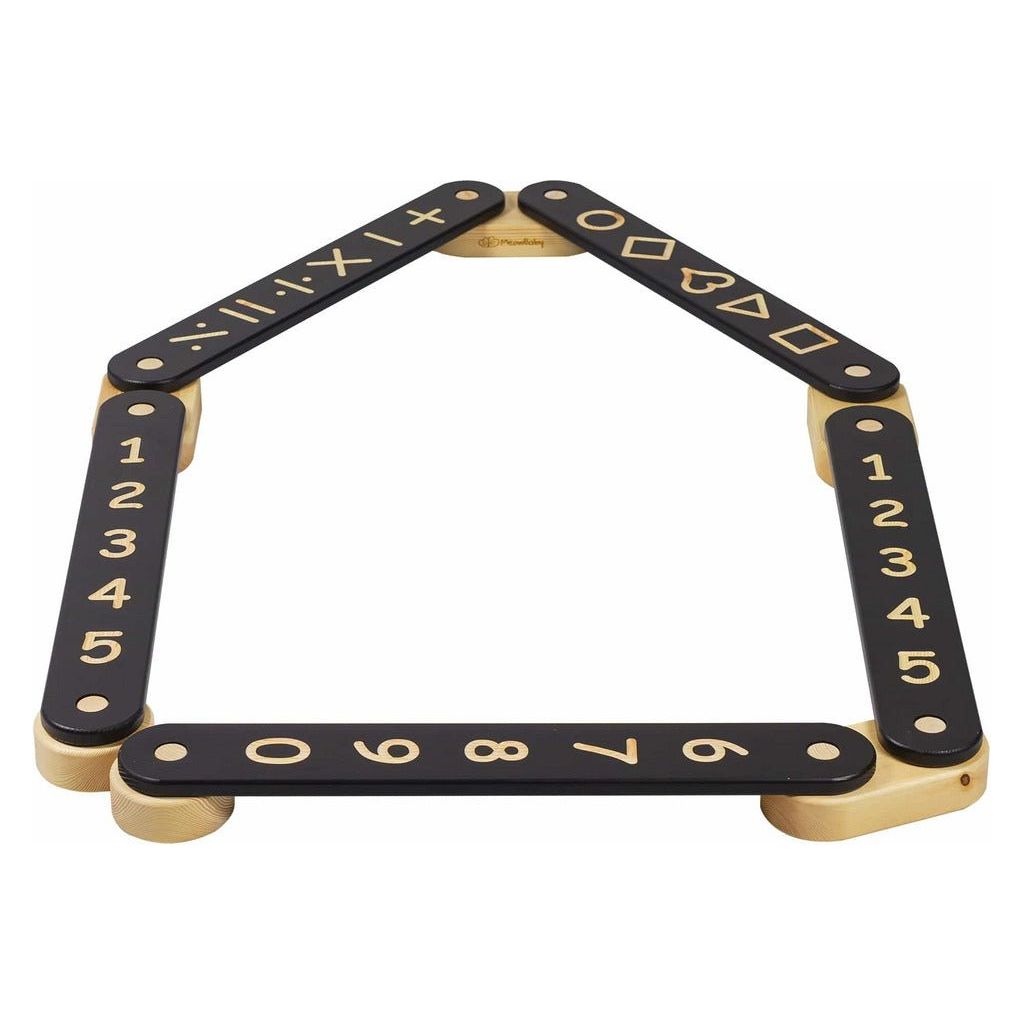 Wooden Balance Beam - 5 Piece Set in black with numbers and shapes