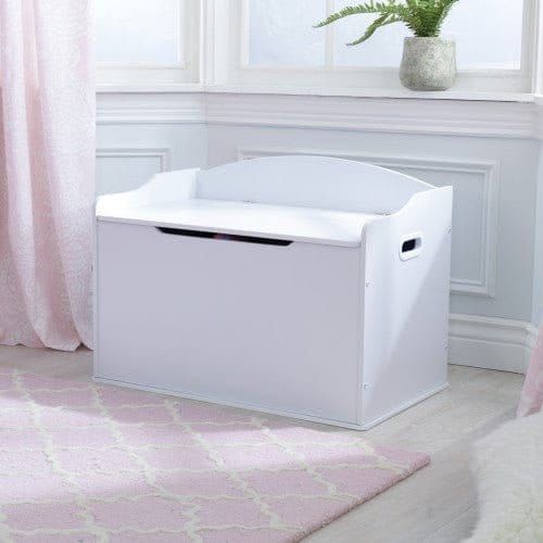 KidKraft Austin Toy Box - White with lid closed in front of window
