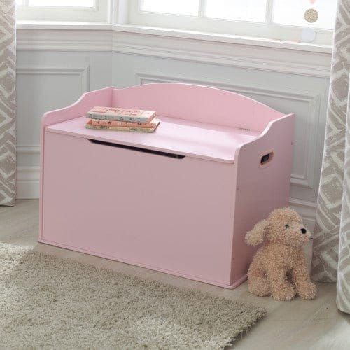 KidKraft Austin Toy Box - Pink in room with lid closed