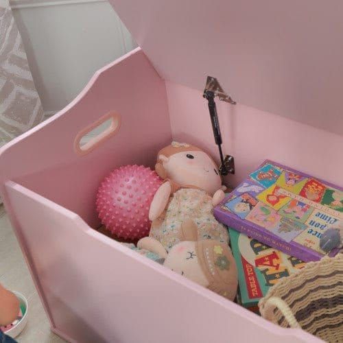 close up of KidKraft Austin Toy Box - Pink with toys inside 