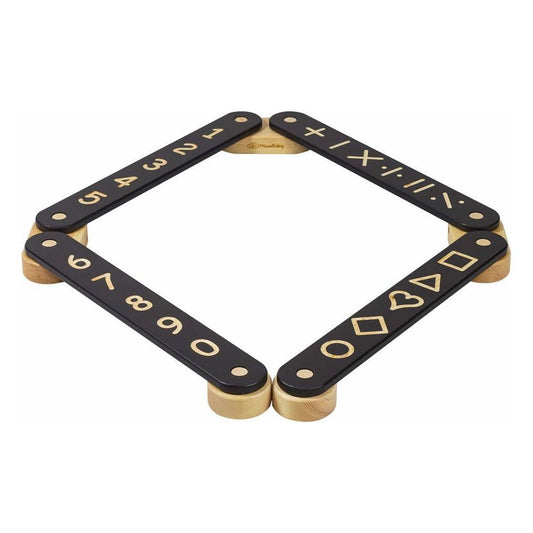 Wooden Balance Beam - 4 Piece Set in black with numbers and shapes