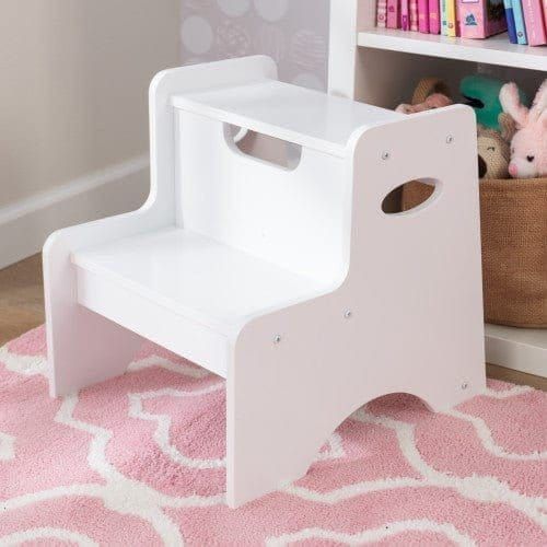 close up of KidKraft Two-Step Stool - White on rug