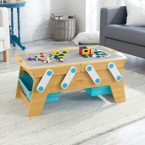 KidKraft Building Bricks Play-N-Store Table closed in playroom