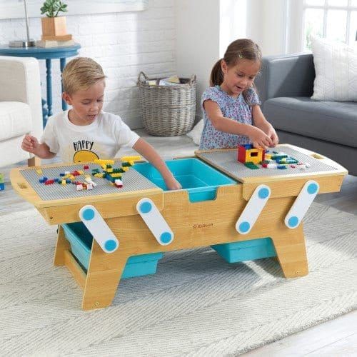 boy and girl playing with KidKraft Building Bricks Play-N-Store Table