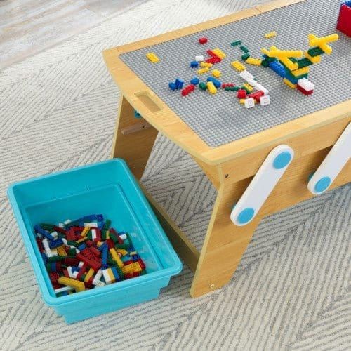 lego bricks in storage box of KidKraft Building Bricks Play-N-Store Table