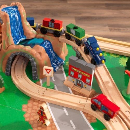KidKraft Adventure Town Railway Set & Table waterfall and tunnel close up