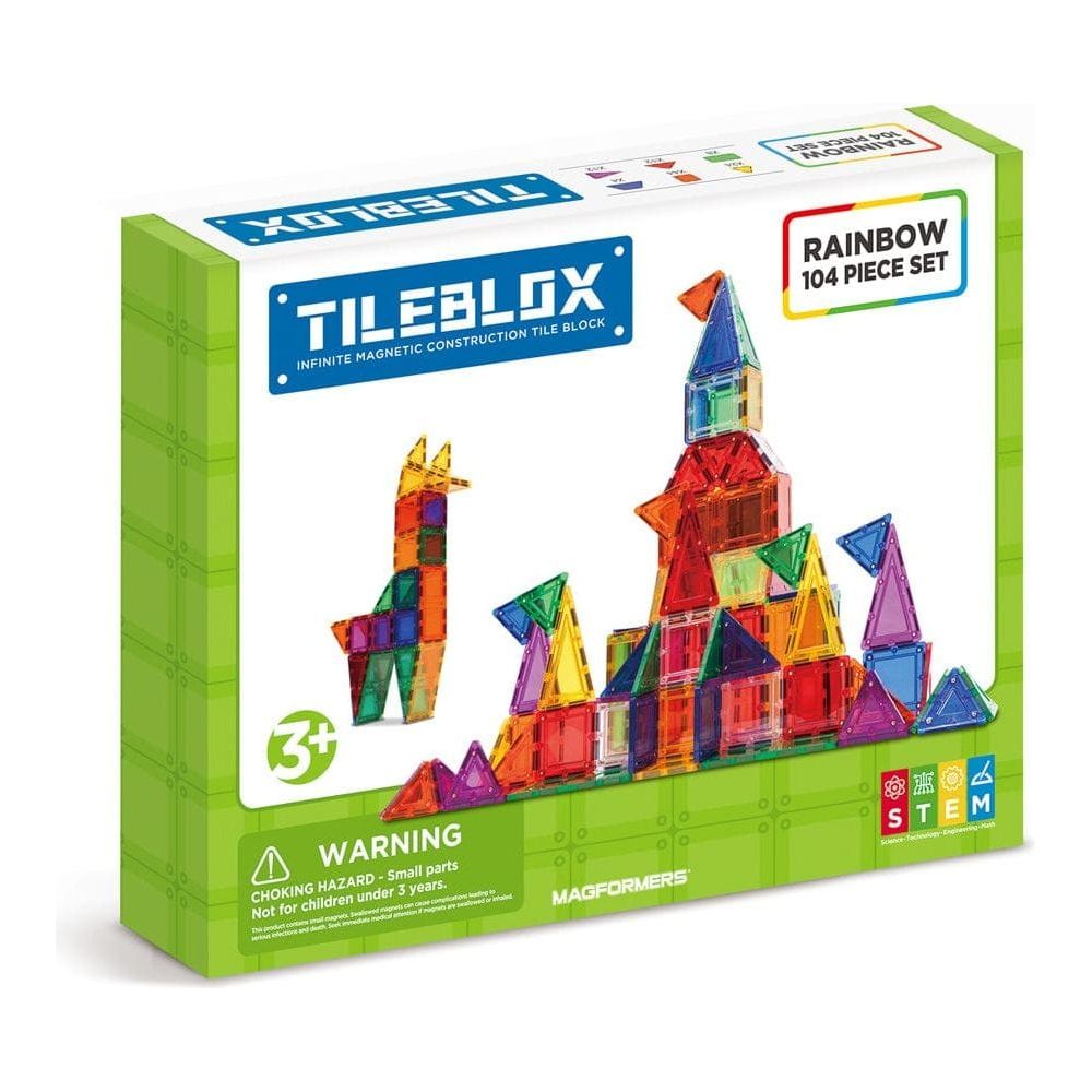 Magformers TileBlox Construction Toy Rainbow 104 Piece Set box  front of box