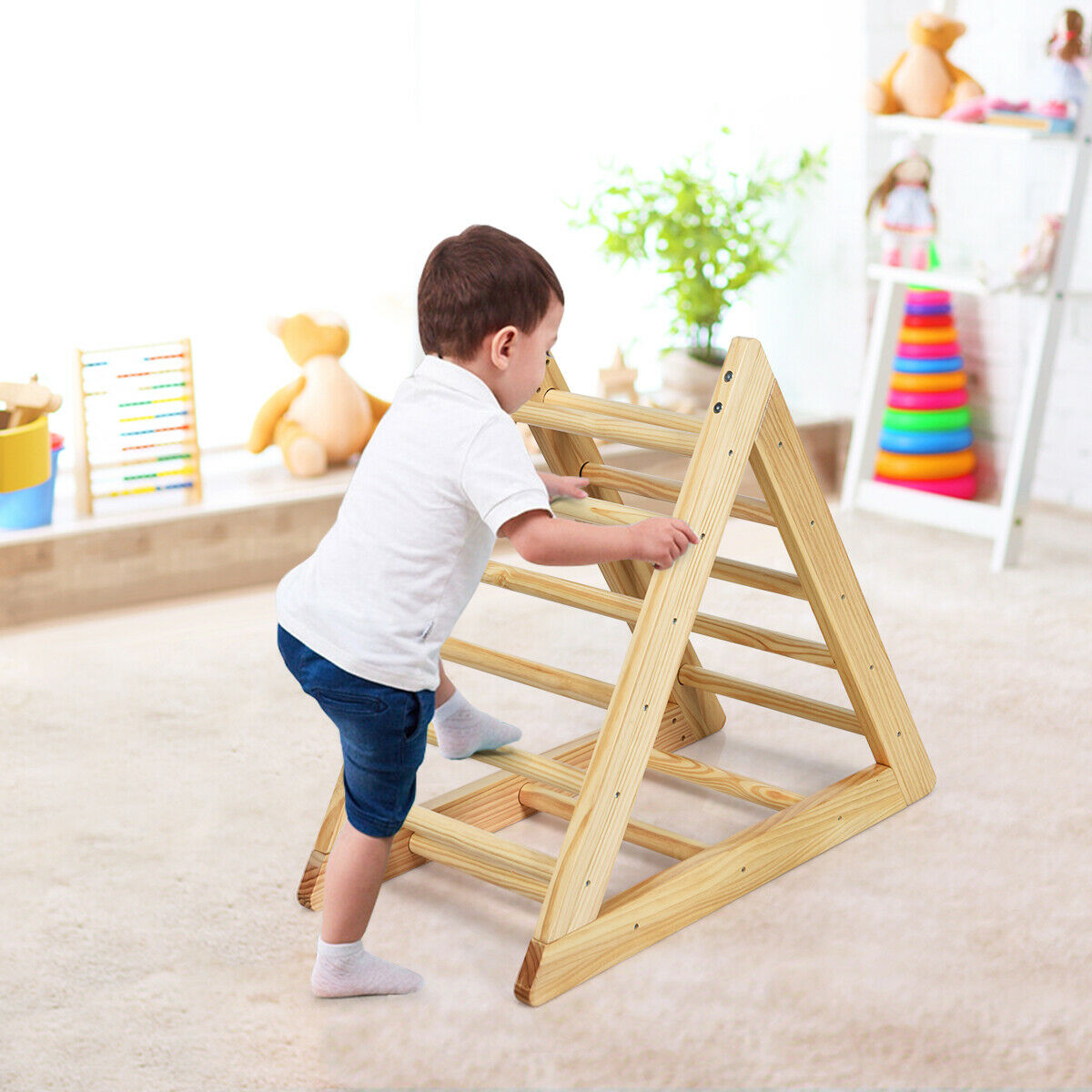 Children Wooden Climbing Ladder with 3 Difficulty Levels