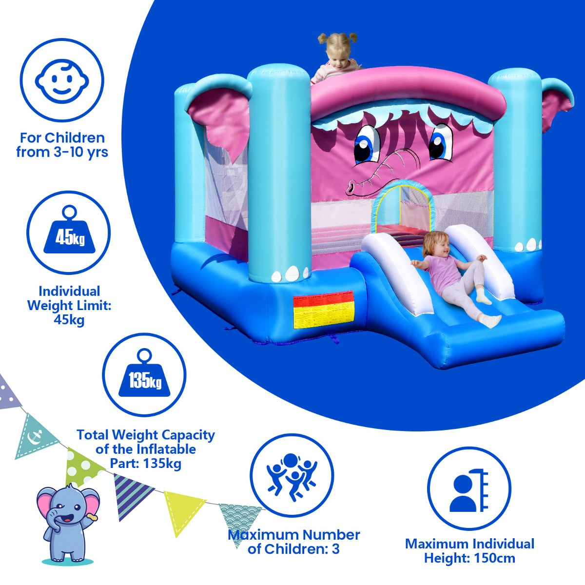 3-In-1 Inflatable Kids Bounce House with Slides and Basketball Rim (without Blower)