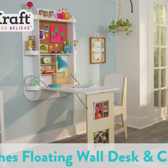 video of girl sitting at KidKraft Arches Floating Wall Desk & Chair - White
