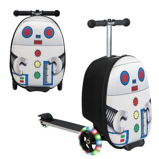 2-in-1 Folding Kids Scooter with Suitcase and 3 Color Lighted Wheels-White
