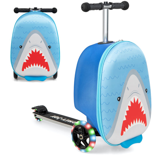 2-in-1 Folding Kids Scooter with Suitcase and 3 Color Light-Up Wheels-Blue