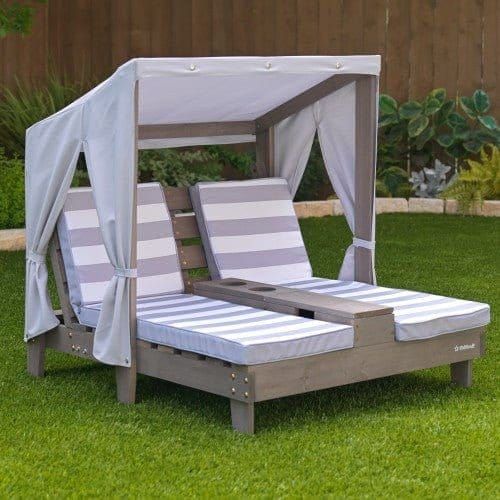 KidKraft Double Chaise Lounge with Cup Holders - Grey in garden