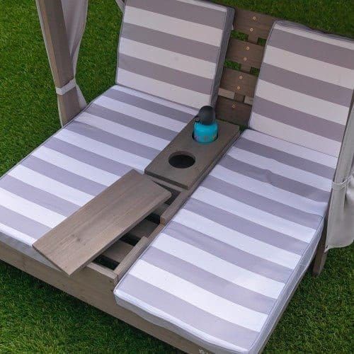 close upof KidKraft Double Chaise Lounge with Cup Holders - Grey