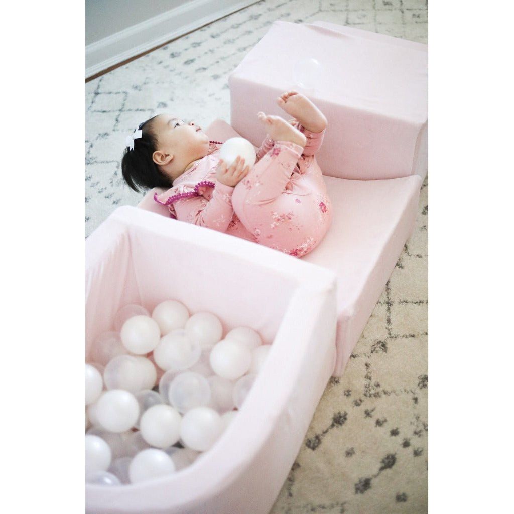 girl on back on Velvet 5 Piece Softplay Set With Mini Ball Pit - Pale Pink