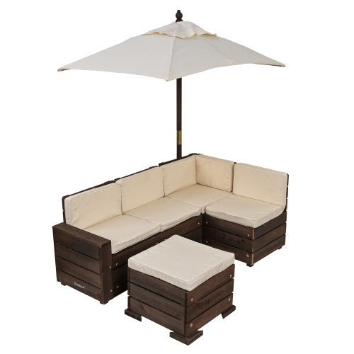 KidKraft Outdoor Sectional Ottoman & Umbrella Set - Bear Brown & Beige - The Online Toy Shop - Kids Garden Furniture - 3