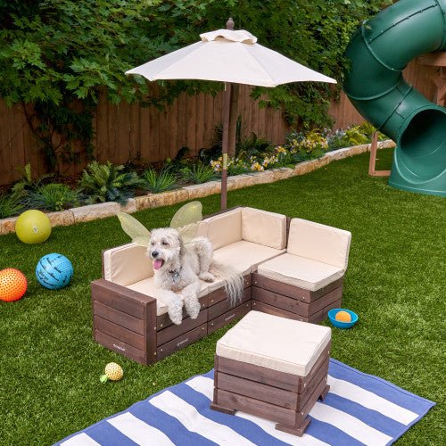 KidKraft Outdoor Sectional Ottoman & Umbrella Set - Bear Brown & Beige - The Online Toy Shop - Kids Garden Furniture - 10