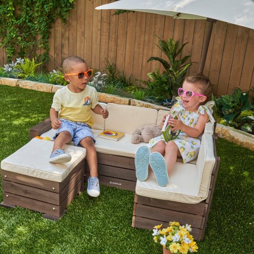 KidKraft Outdoor Sectional Ottoman & Umbrella Set - Bear Brown & Beige - The Online Toy Shop - Kids Garden Furniture - 13