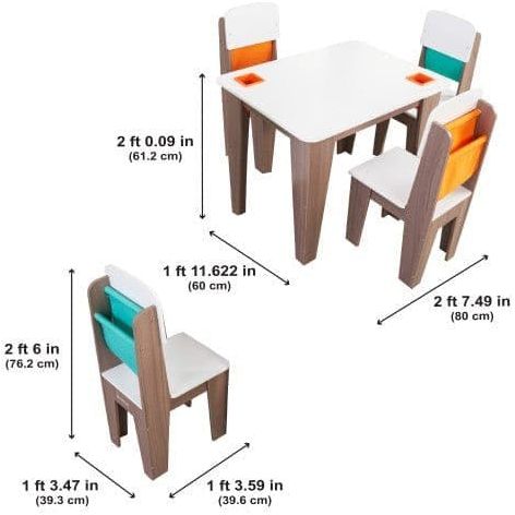 KidKraft Pocket Storage Table and 4 Chair Set - Grey Ash dimensions