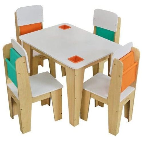 KidKraft Pocket Storage Table and 4 Chair Set - Natural angle