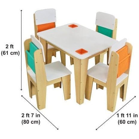 KidKraft Pocket Storage Table and 4 Chair Set - Natural dimensions