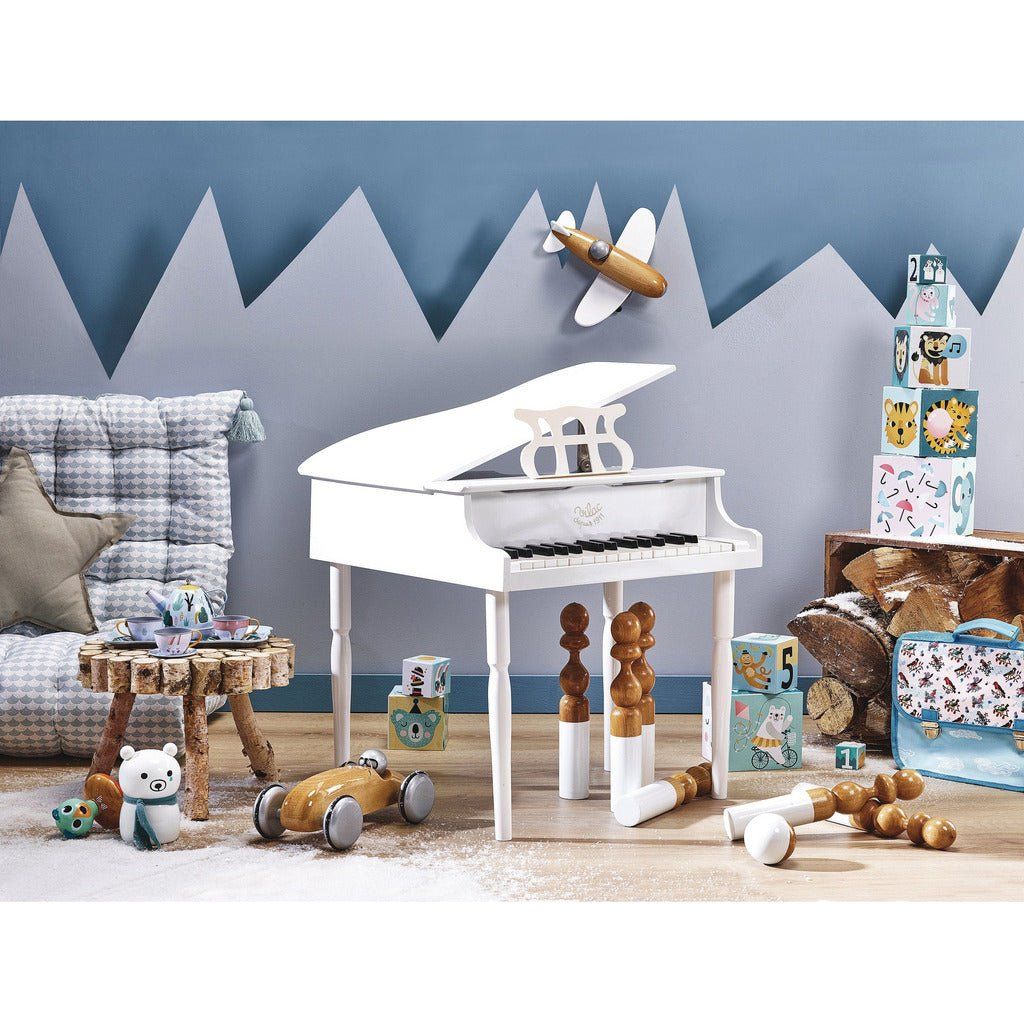 Vilac Wooden Grand Piano and Stool - White in playroom