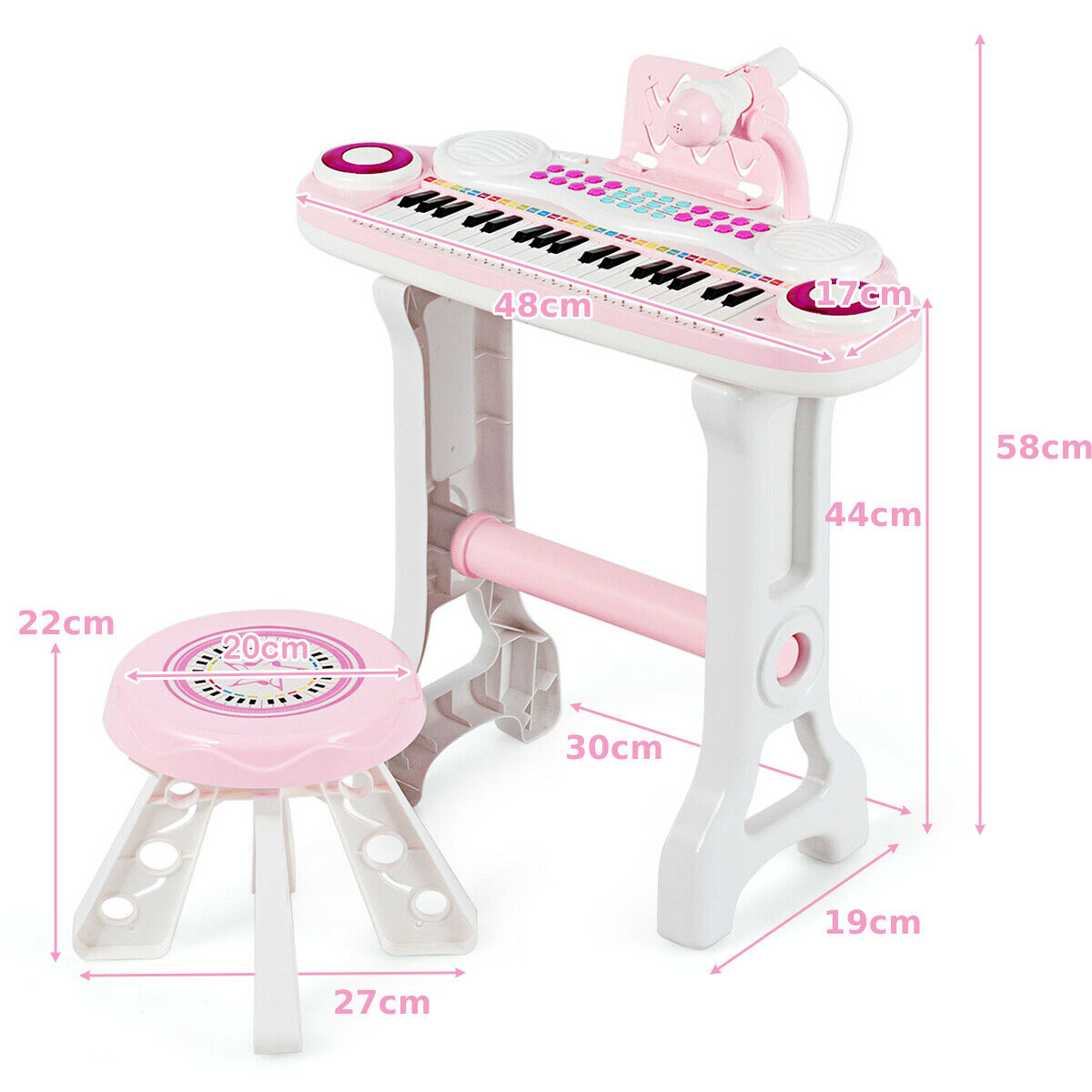 37-Key Kid's Toy Electronic Keyboard with Stool and Microphone-Pink