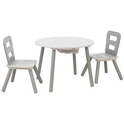 KidKraft Round Storage Table & 2 Chair Set - Grey & White side