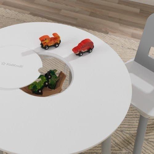 KidKraft Round Storage Table & 2 Chair Set - Grey & White tabletop