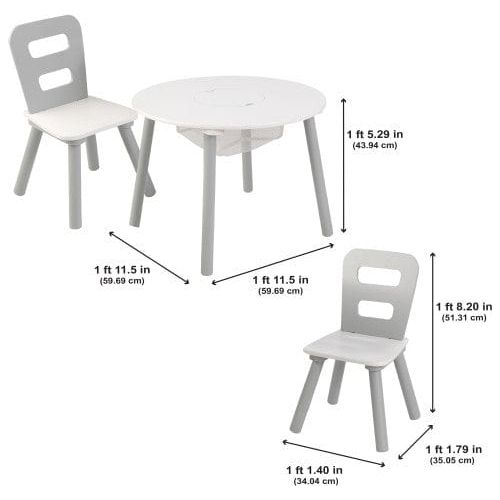 KidKraft Round Storage Table & 2 Chair Set - Grey & White dimensions