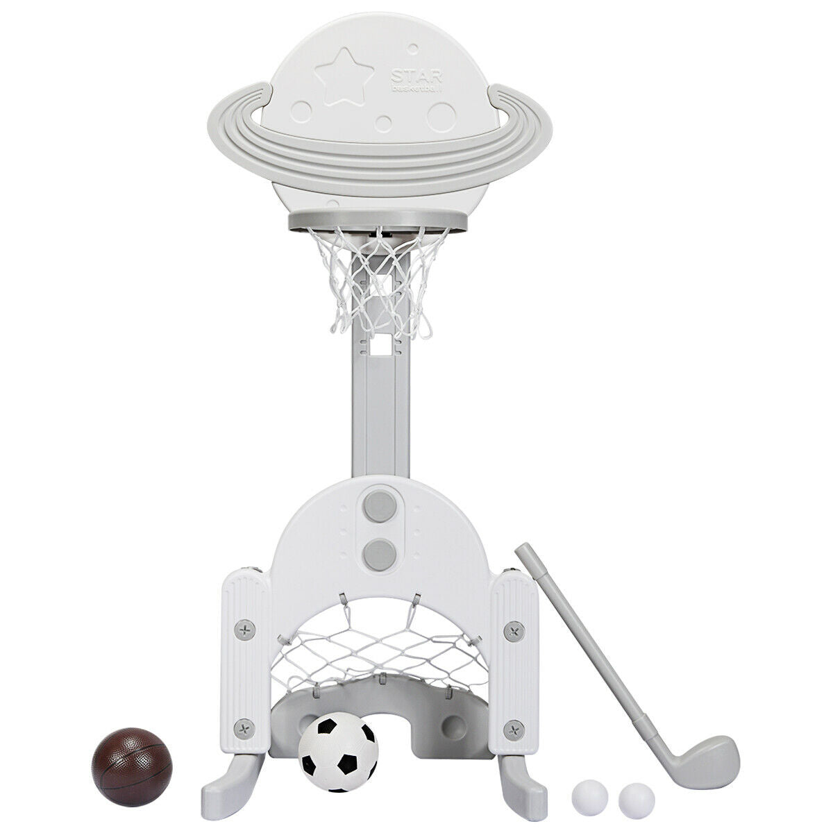 3 in 1 Adjustable Basketball Stand, Football Goal and Golf Net