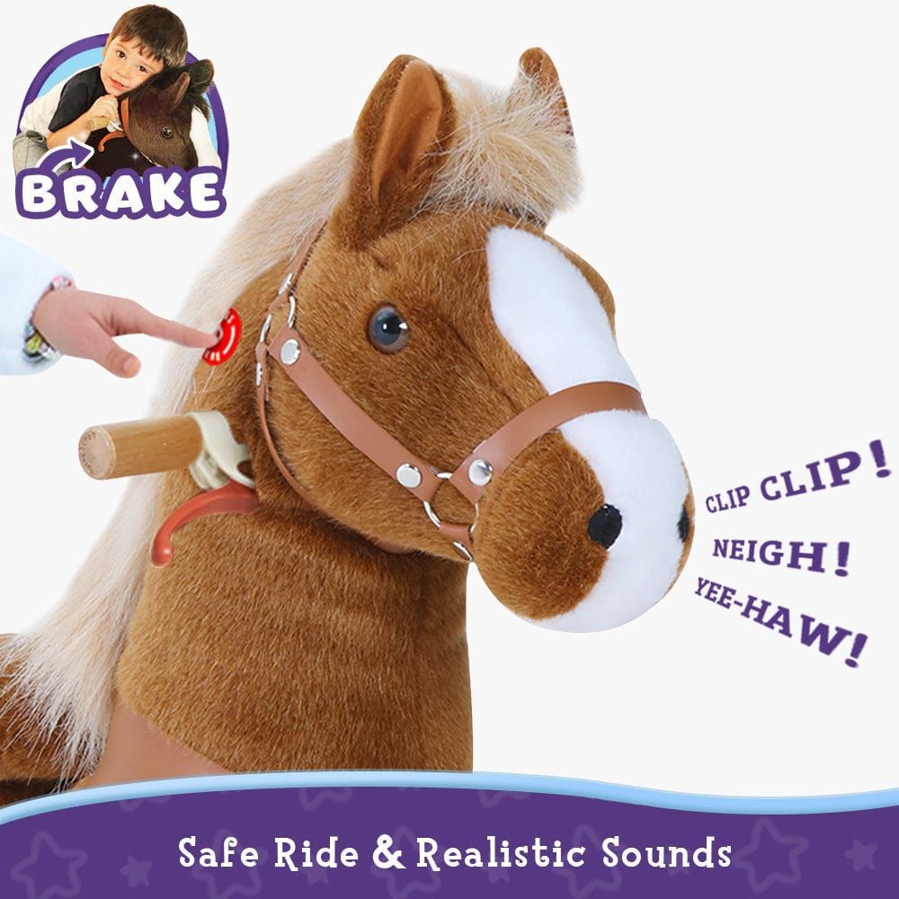 Ponycycle Ride-on Pony Toy Age 3-5 Brown head close up with sounds