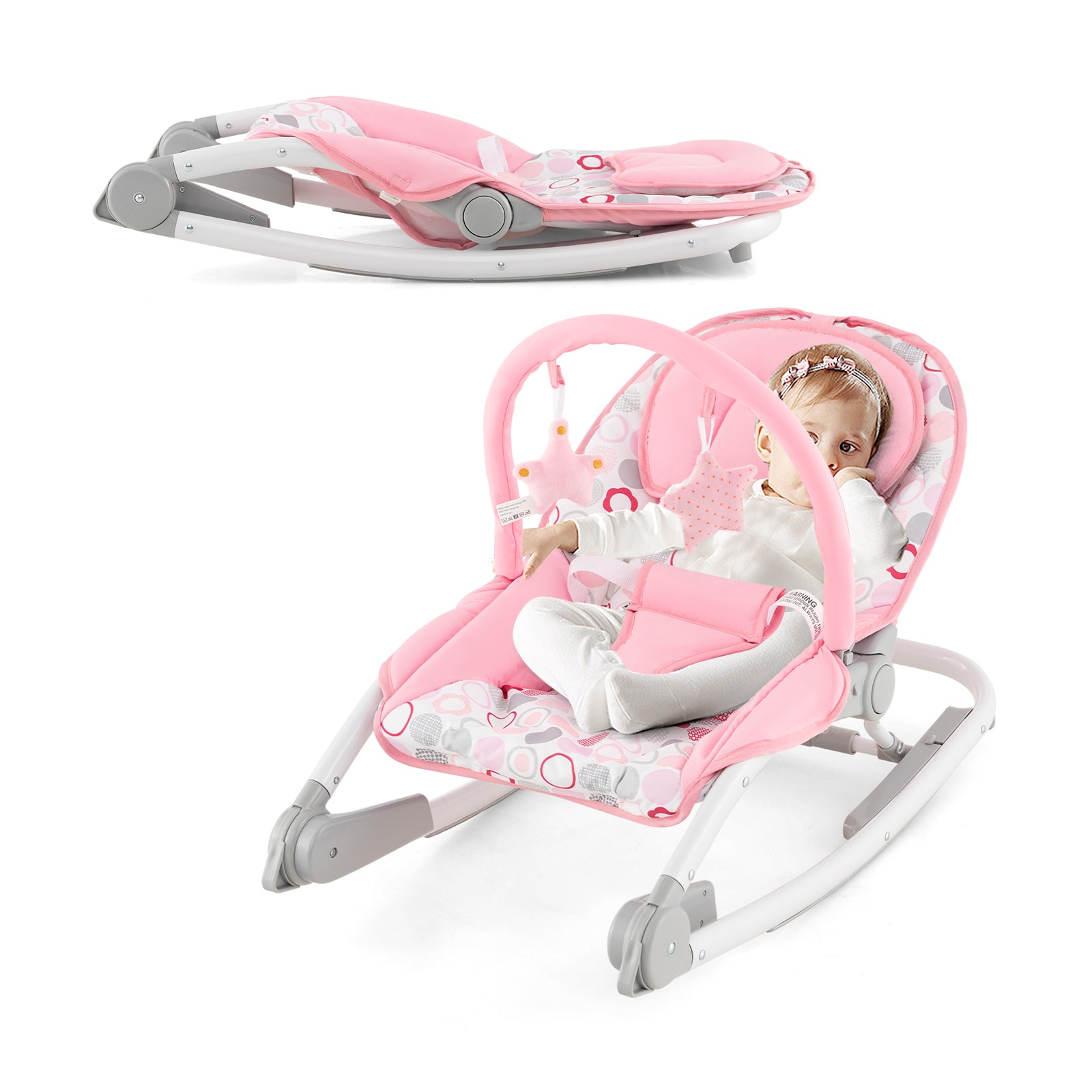 2-In-1 Portable Baby Rocker with Adjustable Backrest and Safety Belt-Pink - The Online Toy Shop - 1 - Costway