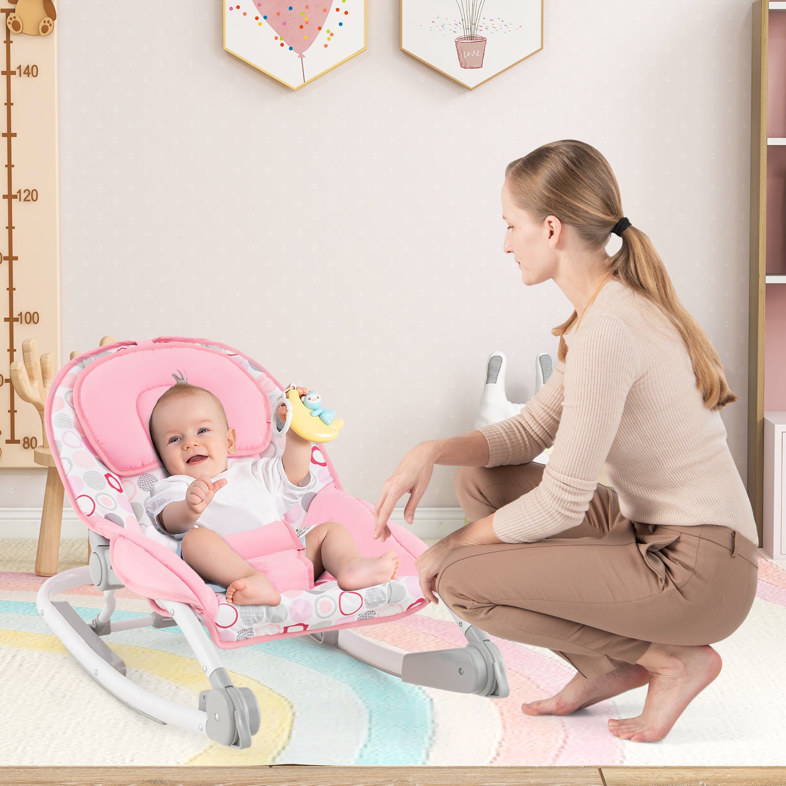 2-In-1 Portable Baby Rocker with Adjustable Backrest and Safety Belt-Pink - The Online Toy Shop - 2 - Costway
