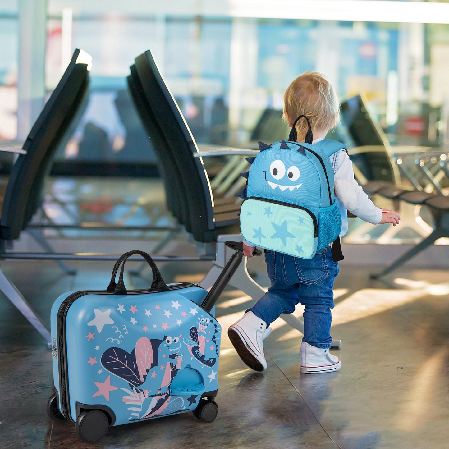 2 Piece Ride-on Kid Luggage Set with Spinner Wheels-Blue
