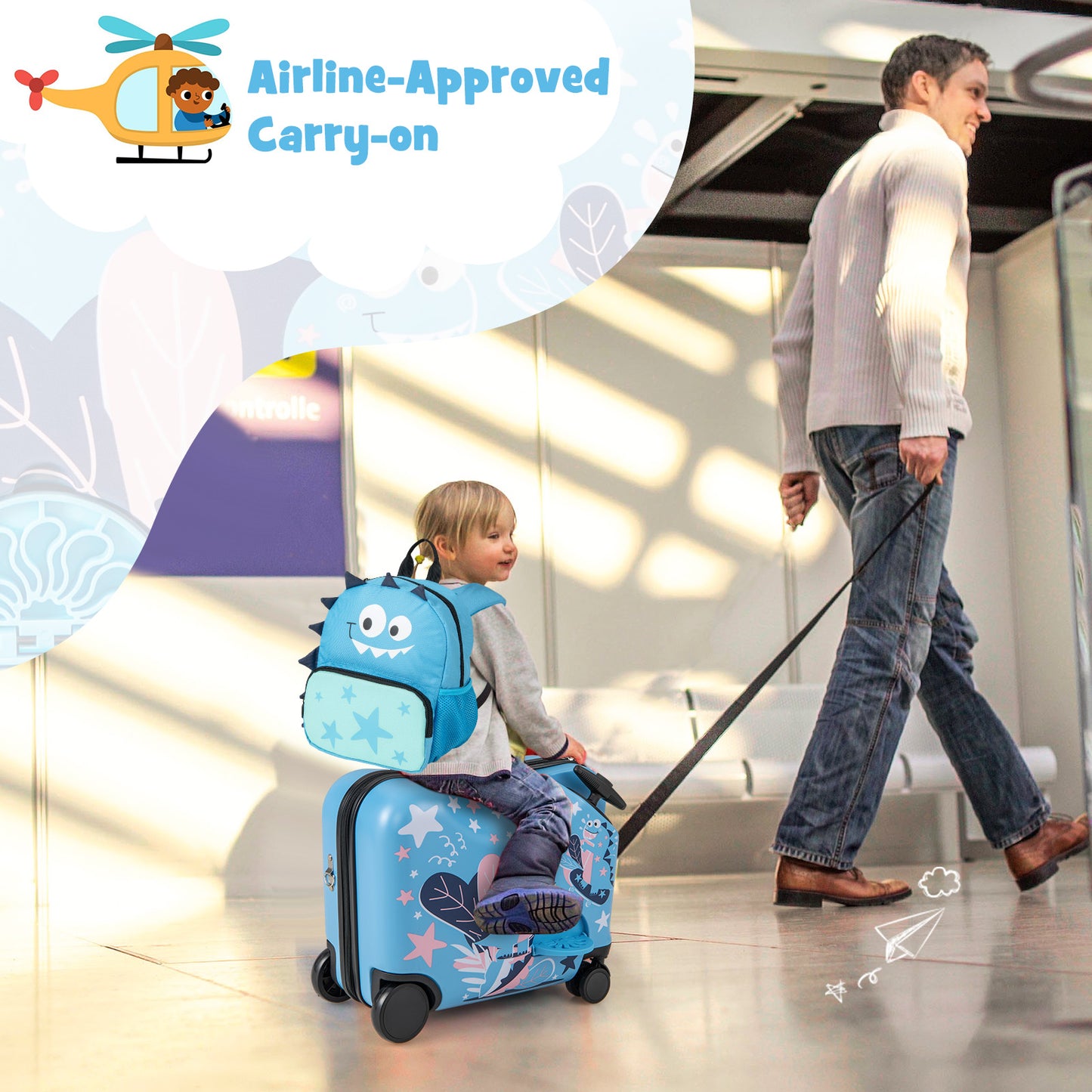 2 Piece Ride-on Kid Luggage Set with Spinner Wheels-Blue