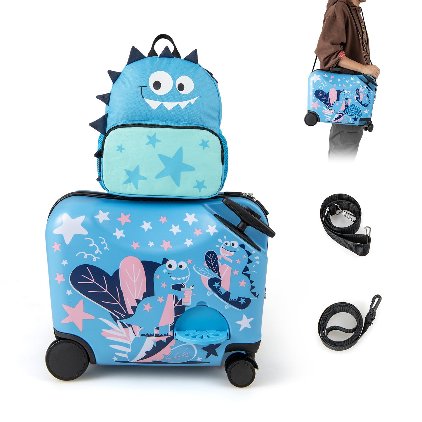 2 Piece Ride-on Kid Luggage Set with Spinner Wheels-Blue