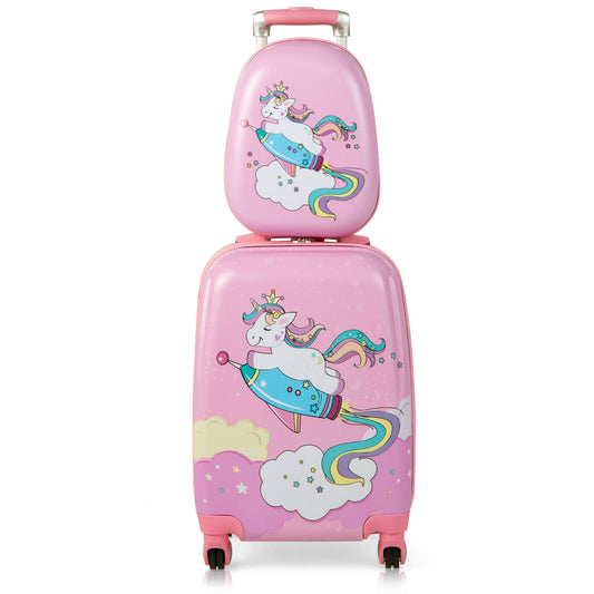 2 Piece Kids Luggage Set with Spinner Wheels - Pink Unicorn