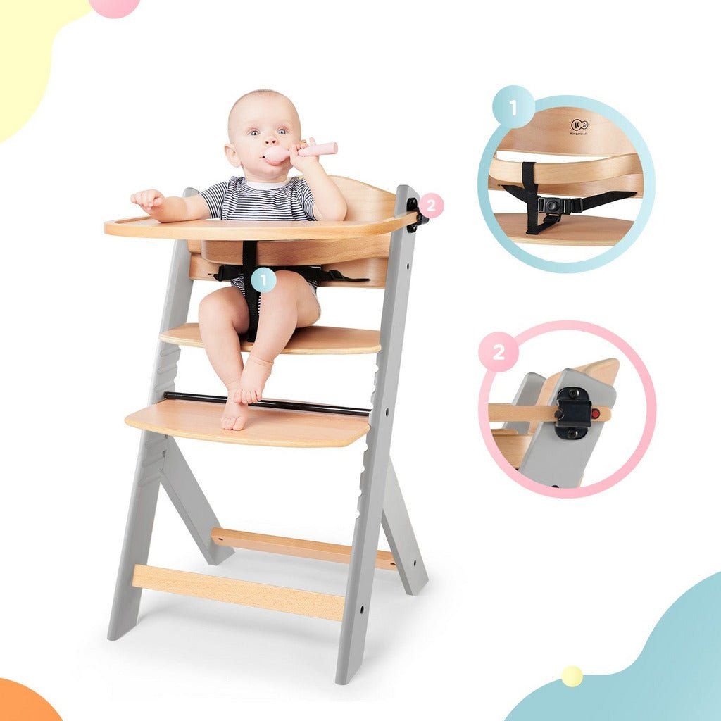 baby sitting in Kinderkraft Enock High Chair - Grey Wood