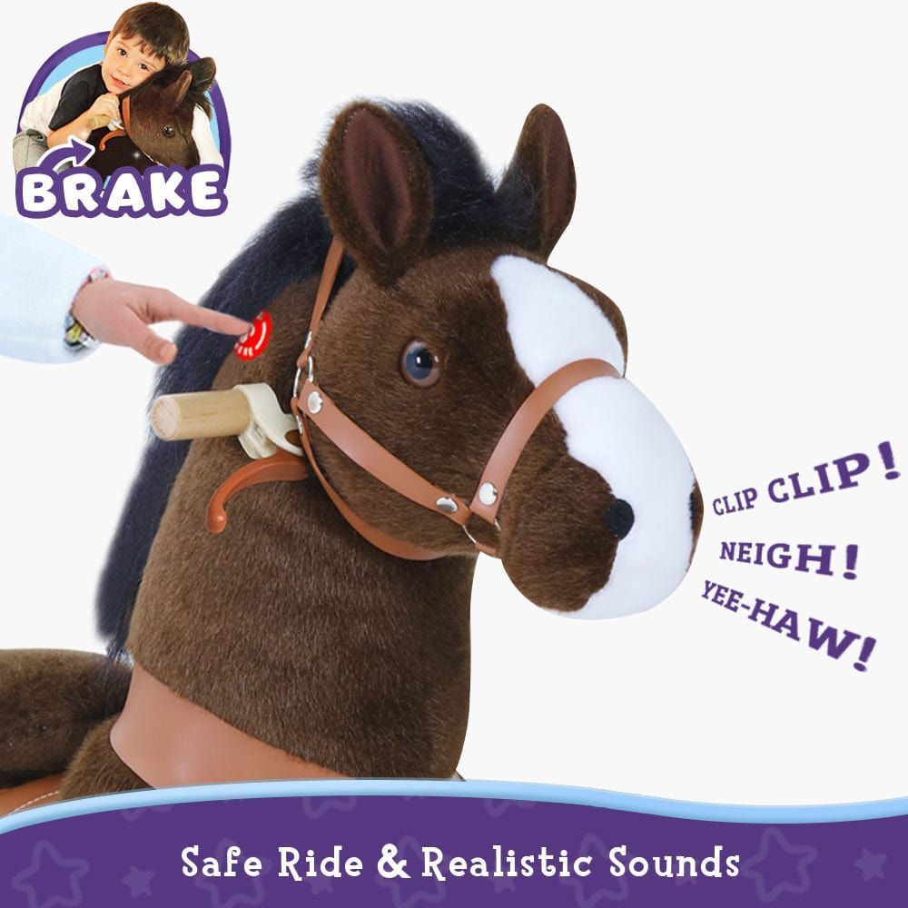 Ponycycle Ride-on Horse Toy Age 3-5 Chocolate head close up with sounds