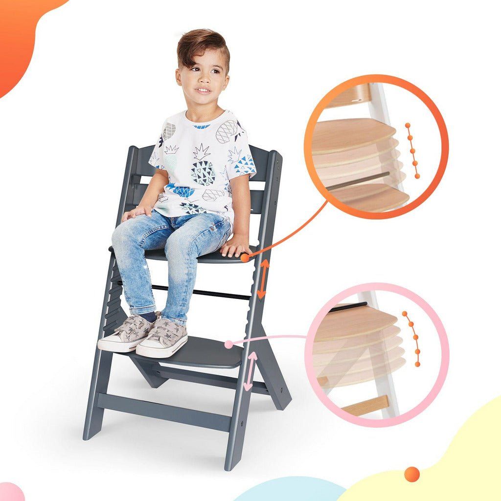 boy sitting on Kinderkraft Enock High Chair - Grey