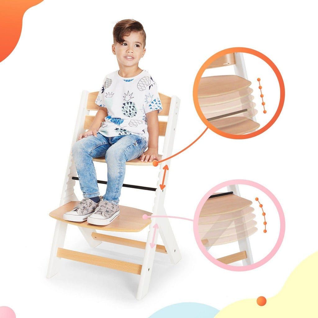 boy sitting at Kinderkraft Enock High Chair - White Wood adjustable seat