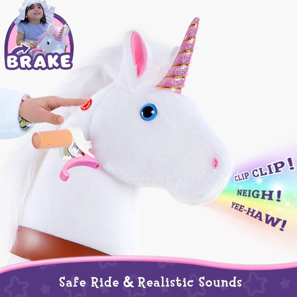 Ponycycle Unicorn Riding Toy Age 4-8 White head close up with sounds
